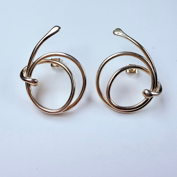 Jewelry - 14K Gold Modernist Vortex Round Coil Sterling Silver 925 Jensen Vintage Earrings